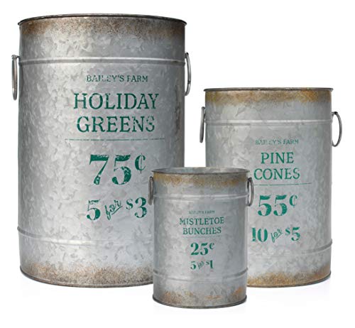 Galvanized Metal Vase Buckets 2 Piece Set 13/" Tall Floral Holiday Weddings